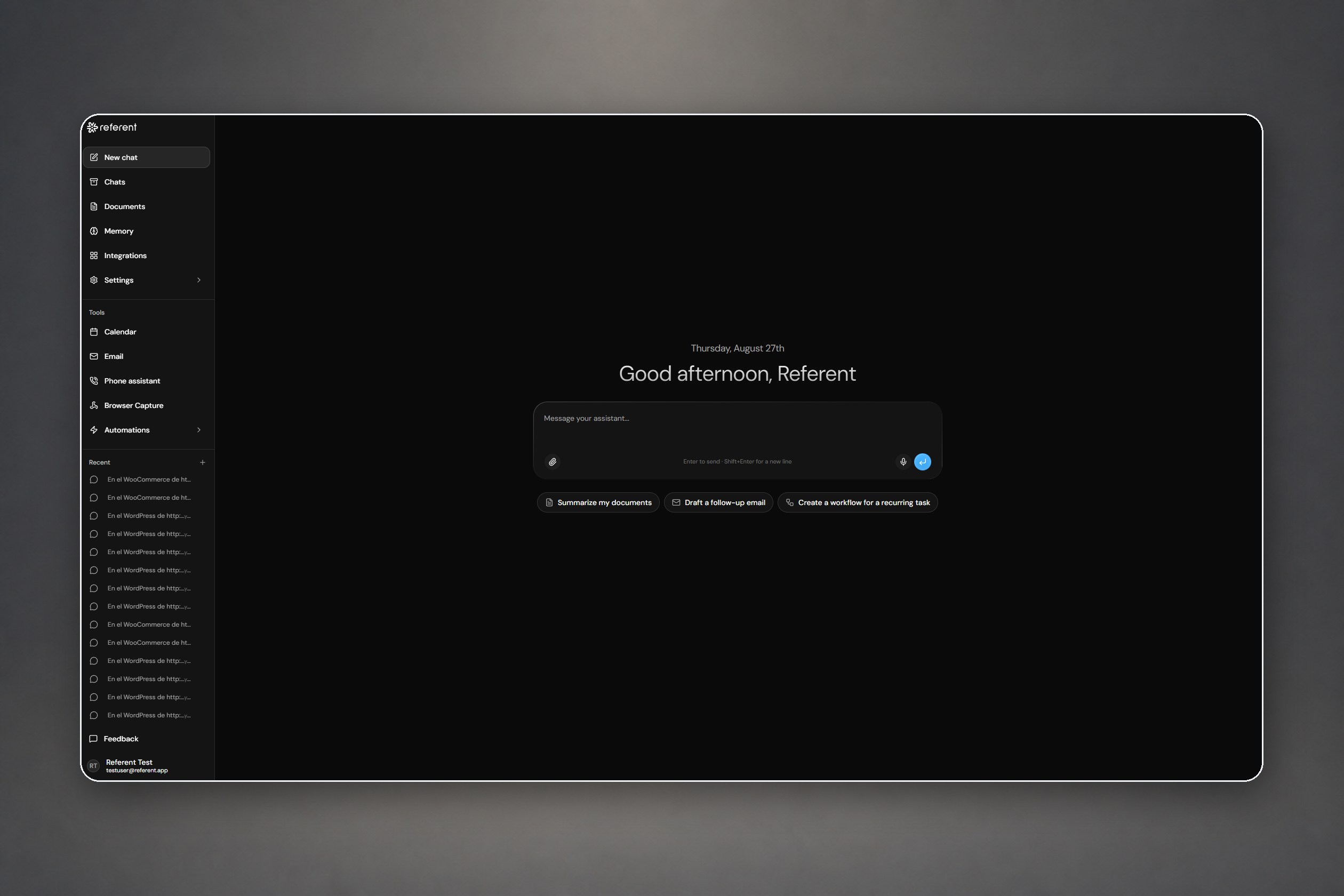 Referent — Work starts in chat
